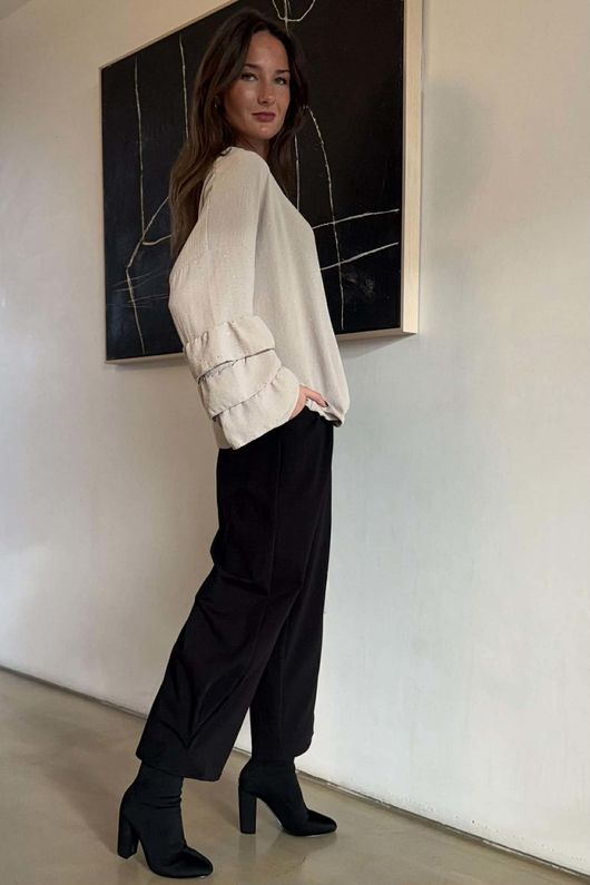 Stella Micro Stud Ruffle Blouse Stone